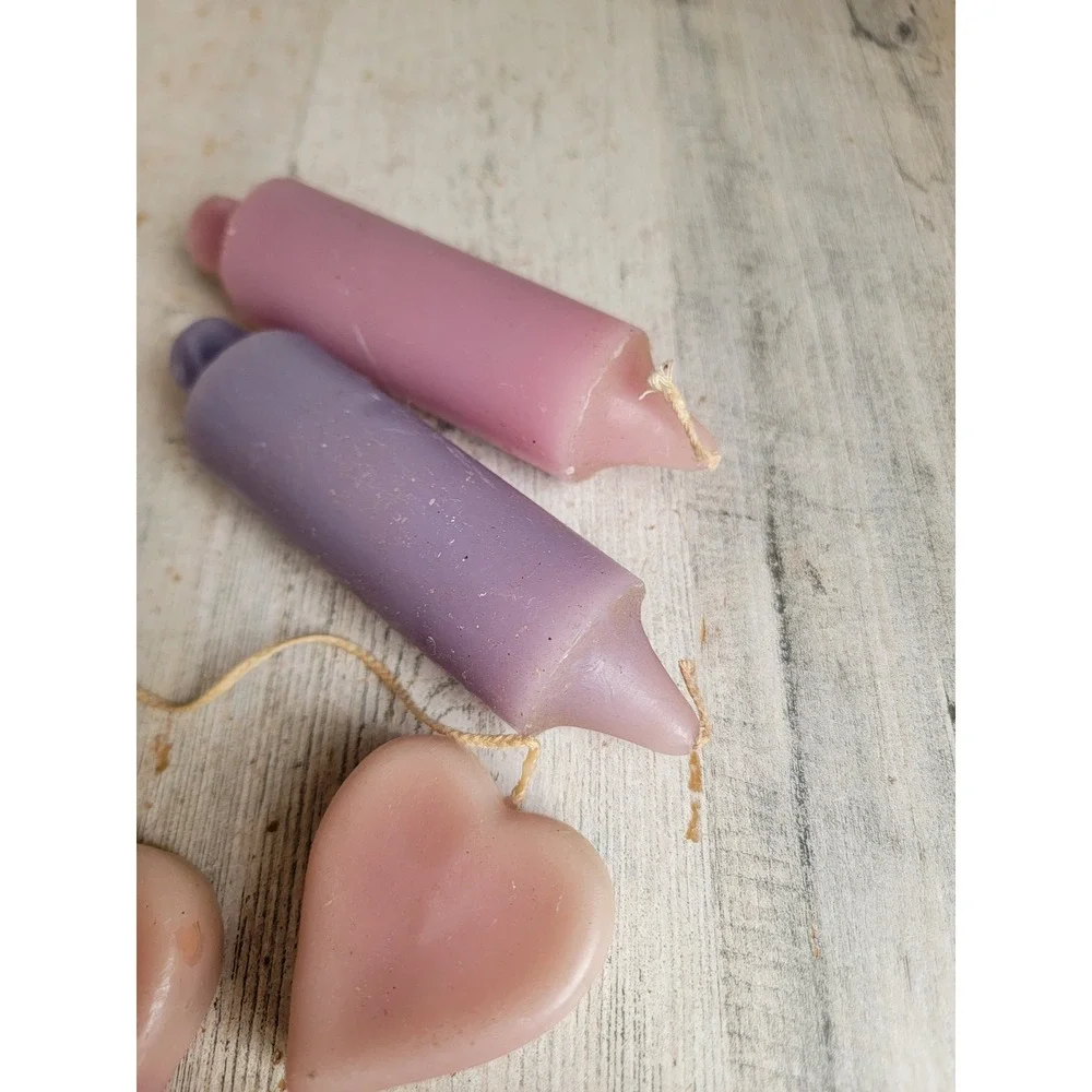 Vintage Valentine unique pastel pink heart candle set variety purple home decor